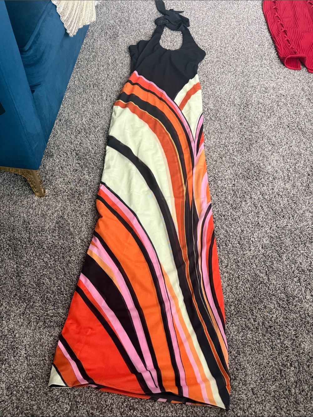 Multicolor Wave-Print Maxi Skirt - Vibrant Orange & Pink